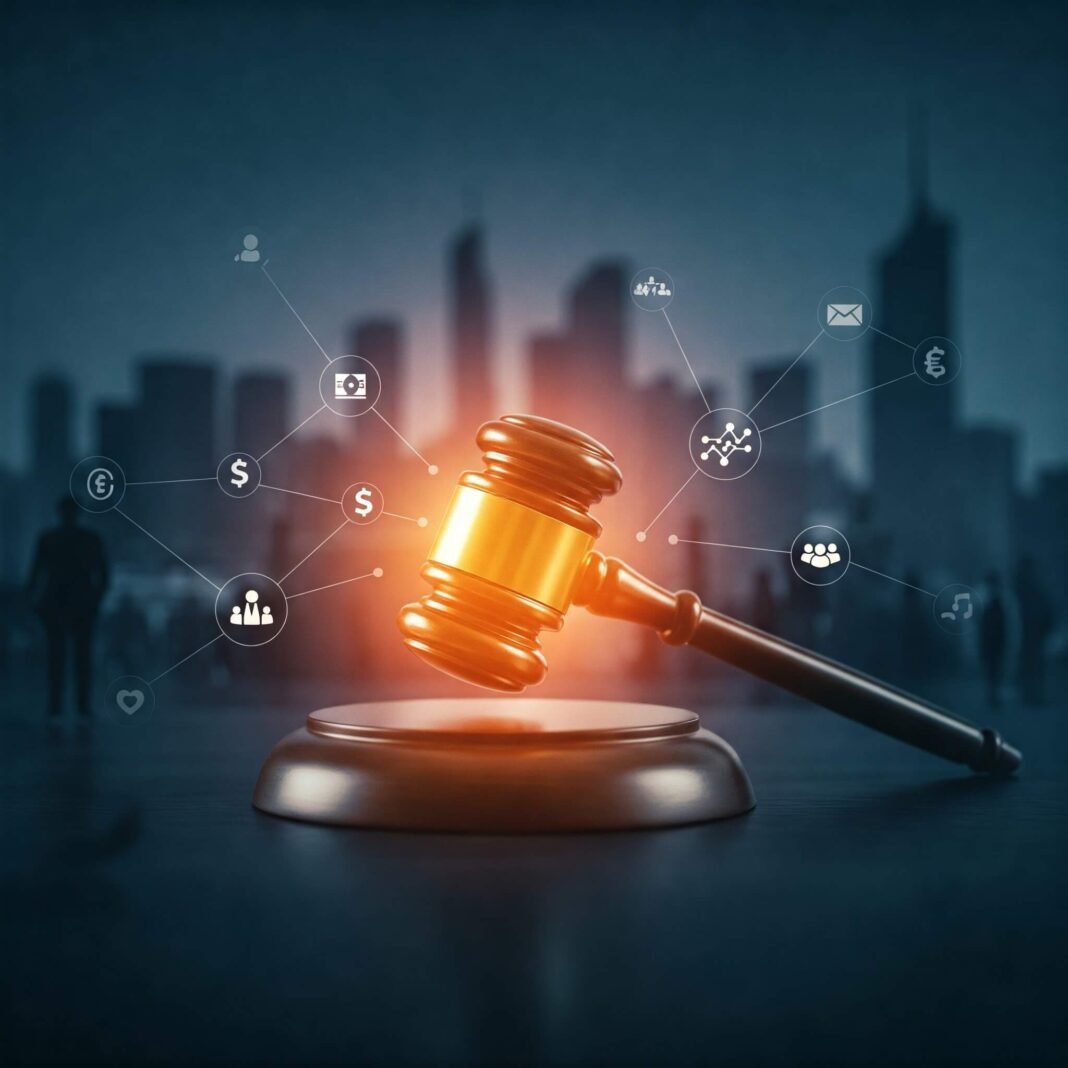 metaphor like a stylized gavel or balanced scale