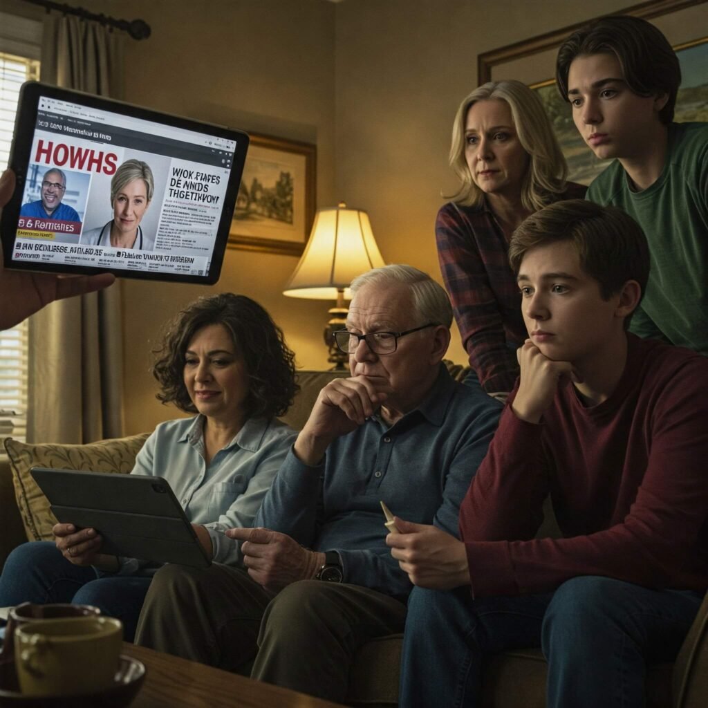 Diverse group discussing healthcare news
