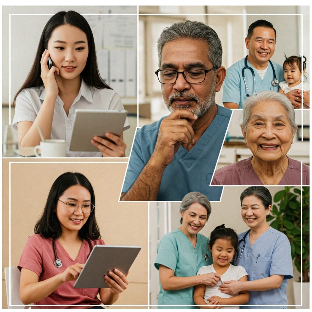 Diverse people accessing healthcare