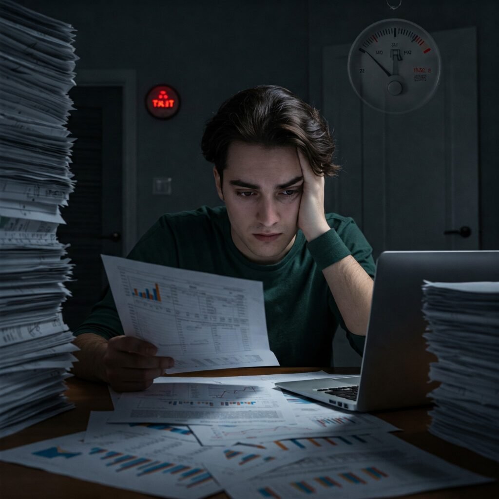 Stressed person paperwork