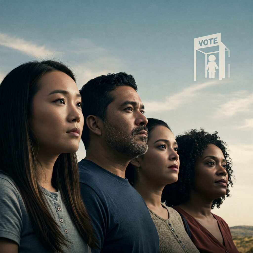 Diverse group looking ahead